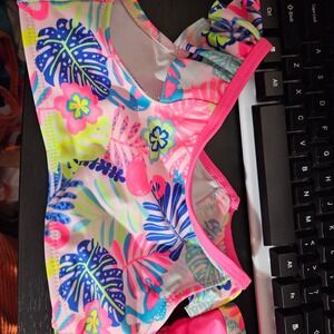 Wonder Natioin Girls Swimsuit Ruffle One‎ Piece Tropical Floral Print Swimwear